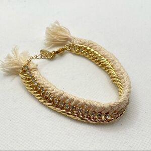 Ettika Gold Tone and rhinestone studded pink fringe adjustable bracelet